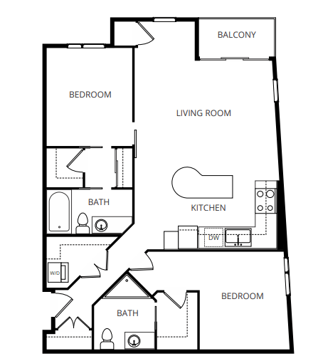 Floor plan for 1 bed, 1 bath, 1085 sqft